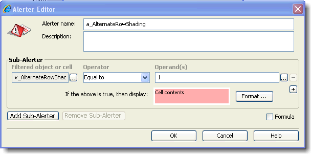 alternate row shading - alerter editor parameters